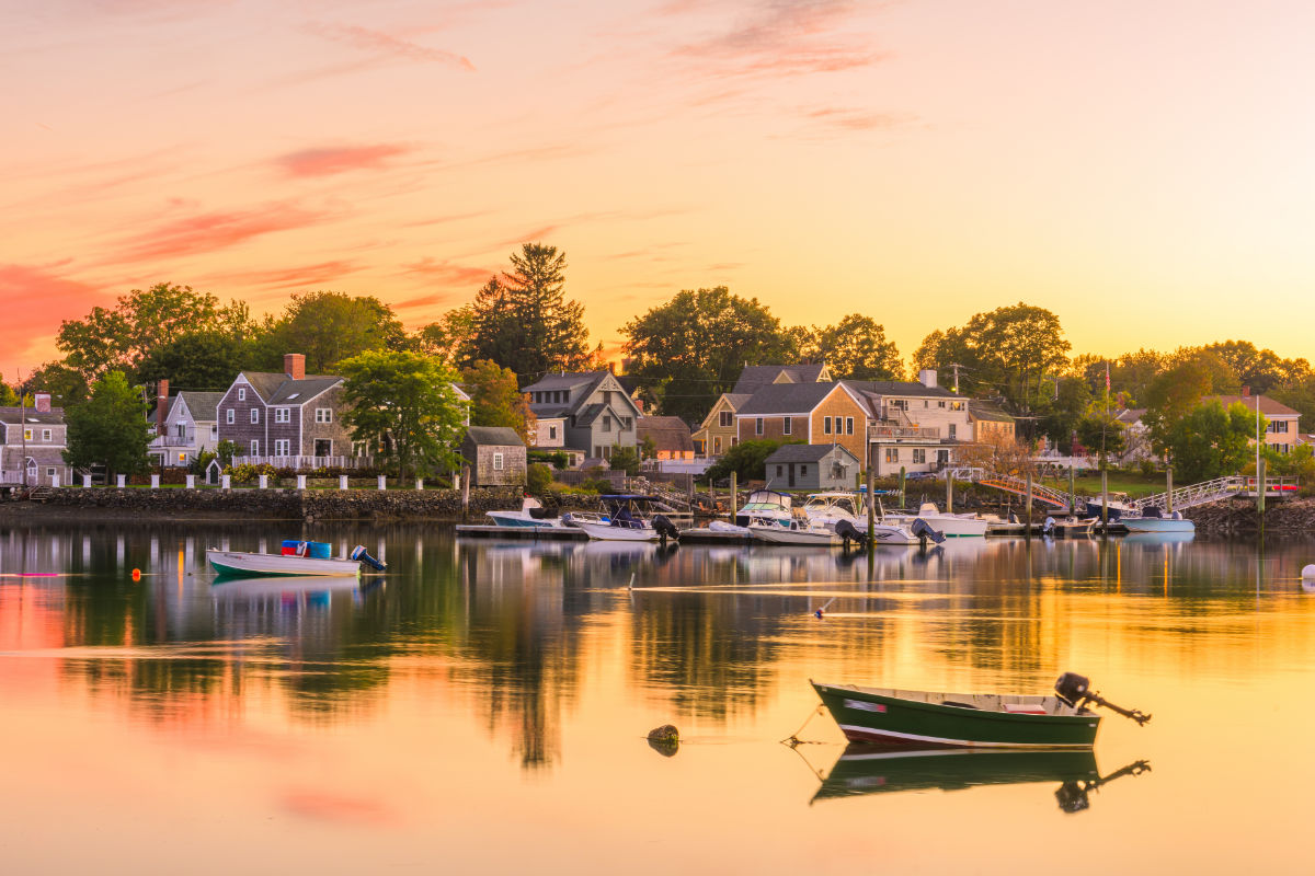 Sunset view of houses in Portsmouth New Hampshire