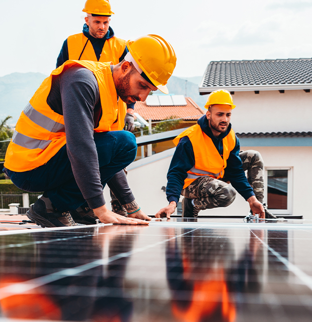 maintenance Maintenance workers cleaning rooftop solar panels