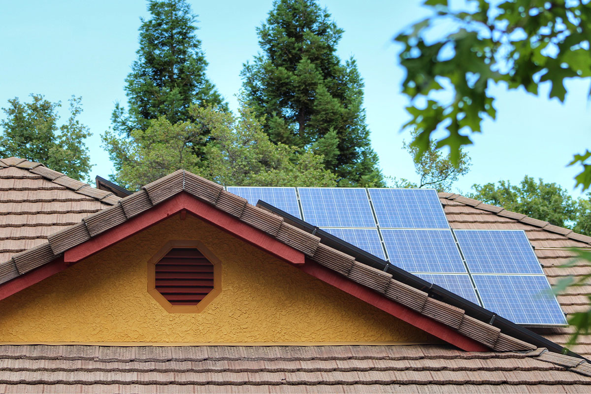 Long lasting solar panels on a wooden shingle rooftop