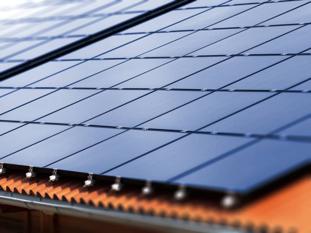 Closeup photo of solar panels on a roof