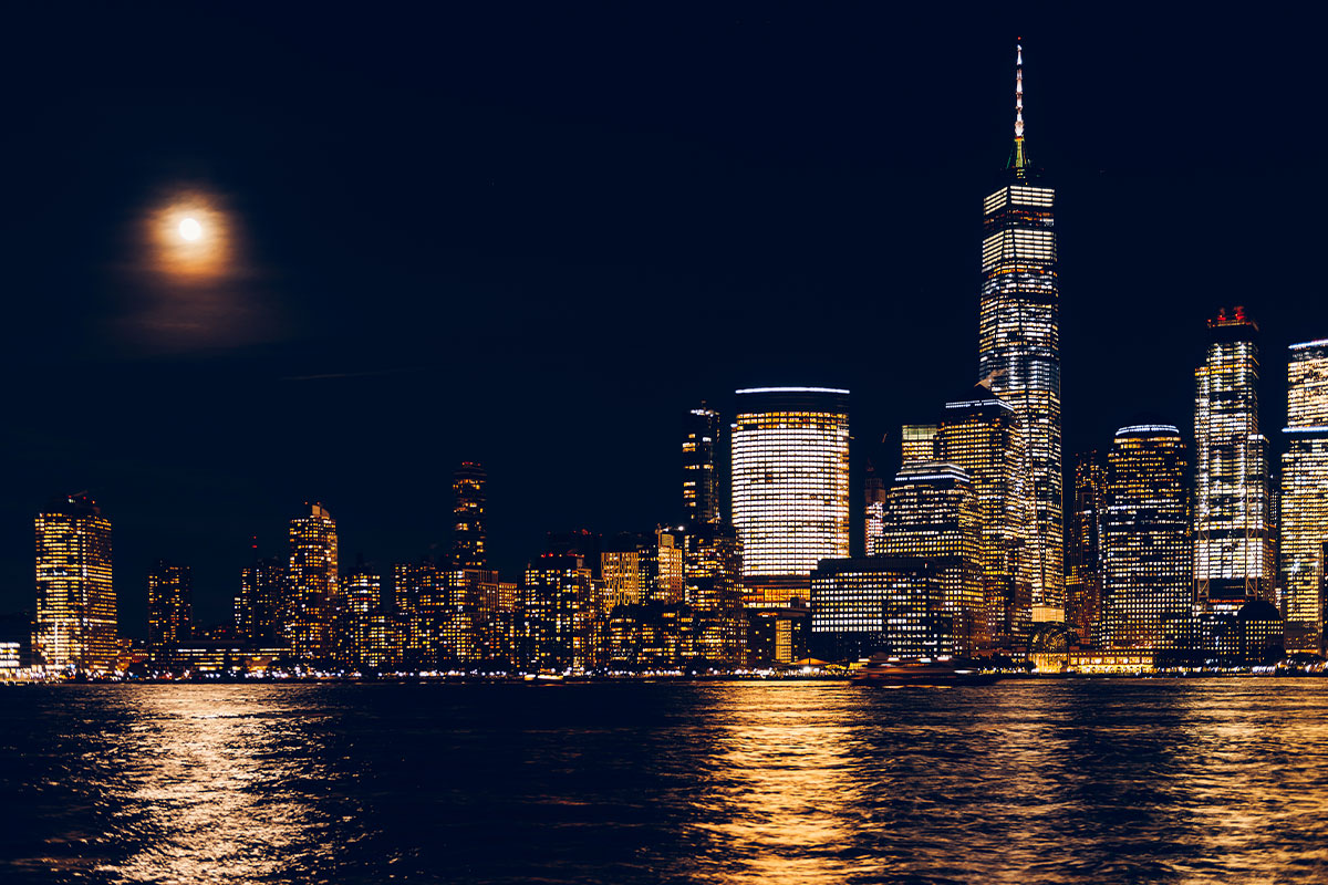 Moonlight over the New York City skyline