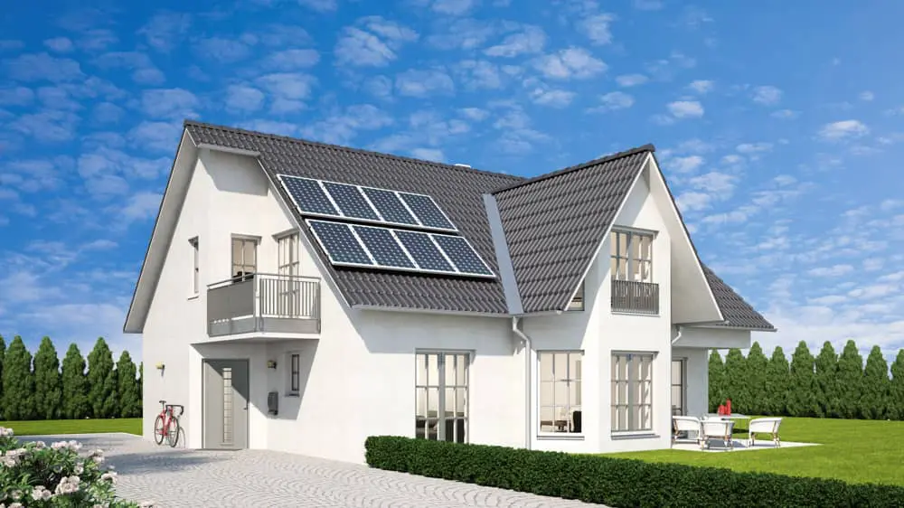 Suburban, luxury home with solar panels