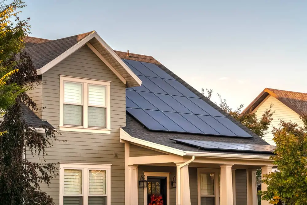 Solar panels on the roof of a suburban home