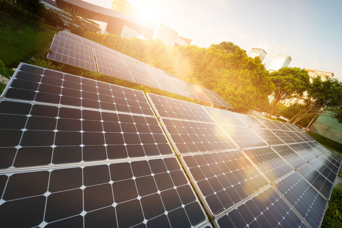 Efficient solar panels being hit with the sun's rays